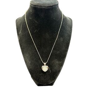 Avon Silvertone pave rhinestone flip Heart Pendant Necklace NIB vintage 2004